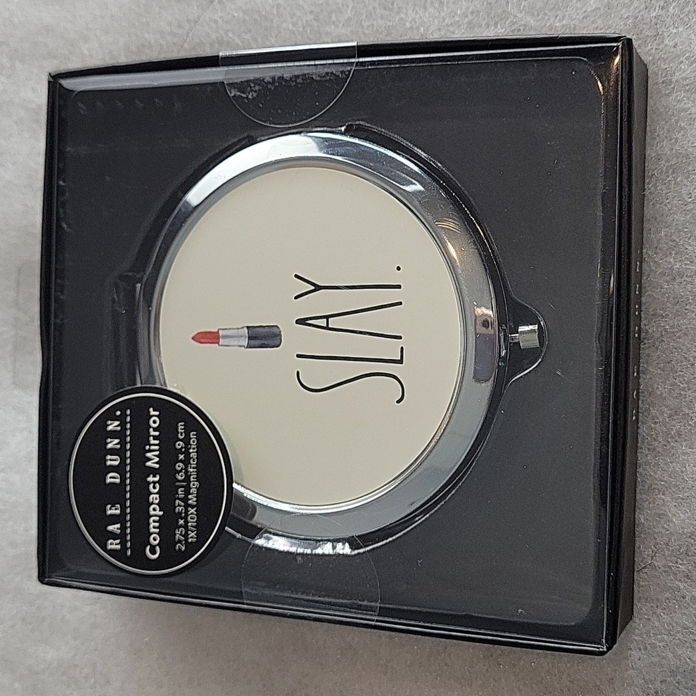 RAE DUNN Compact SLAY mirror 10X magnification , travel purse sized